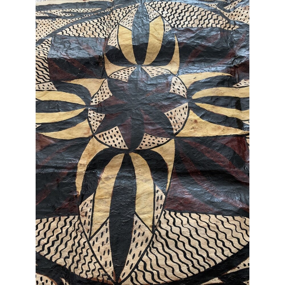2 Huge Mid Century Modern hand painted with vegetable colors on leaf from ghana